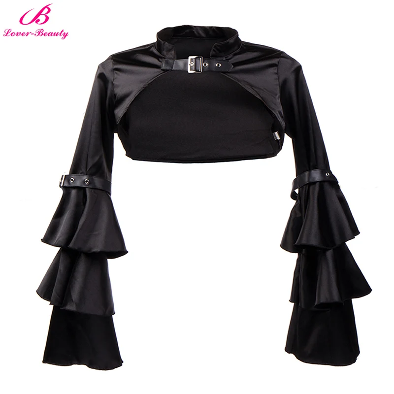 

Lover-Beauty Black Satin Butterfly Sleeve Belt Buckle Steampunk Gothic Clothing Women Corset Costume Burlesque Accessories XL
