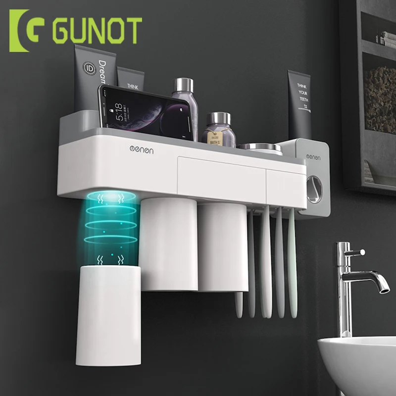 

GUNOT Magnetic Adsorption Toothbrush Holder Toothpaste Dispenser Wall Mounted Storage Box Multifunction Bathroom Accessories Set