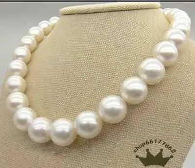 

DD Wholesale FREE SHIPPING HUGE NATURAL 18"12MM SOUTH SEA ROUND WHITE PEARL NECKLACE 14KGP