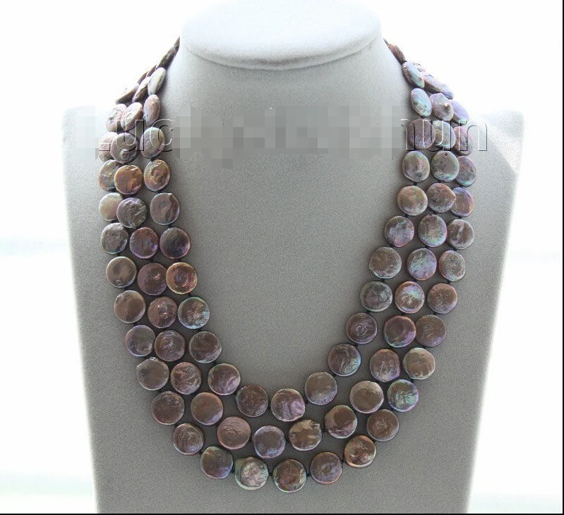 

FREE shipping>>>>>>adjustable 15.5"-17.5" 3row 12mm coin fastener light coffee pearl necklace j9510