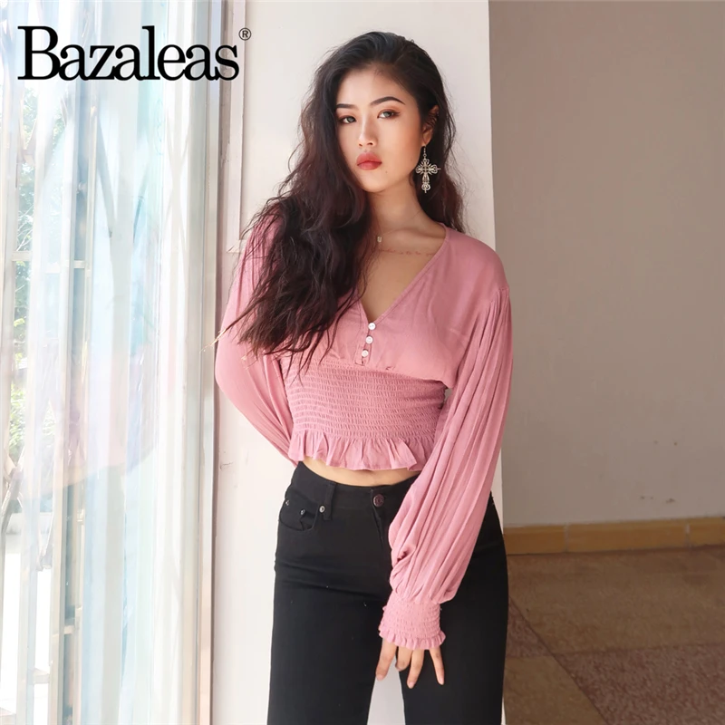 Повседневные женские топы и блузки на тонких пуговицах Blusa Feminina Pink Crop blusas mujer de moda