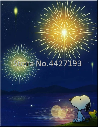 

Diamond Embroidery cartoon dog looks at the fireworks Home Decor 5D Diamond Painting Rhinestones Diamond Mosaic Resin Painting