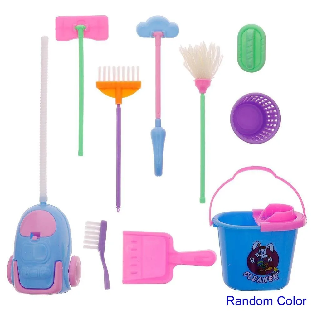 9Pcs/Set Dollhouse Furniture Cleaning Tools Set Broom Dustpan Vacuum
