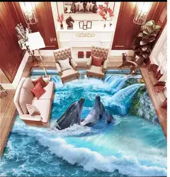 Одежда Водонепроницаемые пол водопад дельфины гостиная пол кухня 3D украшения дома