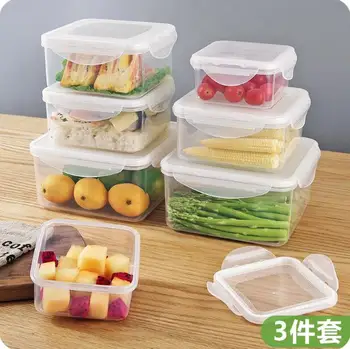 

Refrigerator Transparent Plastic Sealed Box 3PCS /Lot Kitchen Organizer Cereals Storage Box