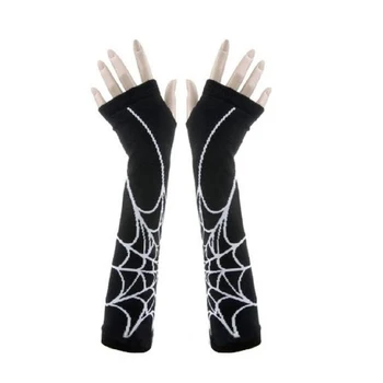 

Pair of Spider Web Arm Warmer Knit Fingerless Gloves