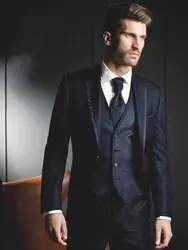 Новый дизайн одной кнопки Темно-синие смокинг для жениха Groomsmen Лучший мужчина Костюмы мужские свадебные костюмы с блейзером (куртка + брюки