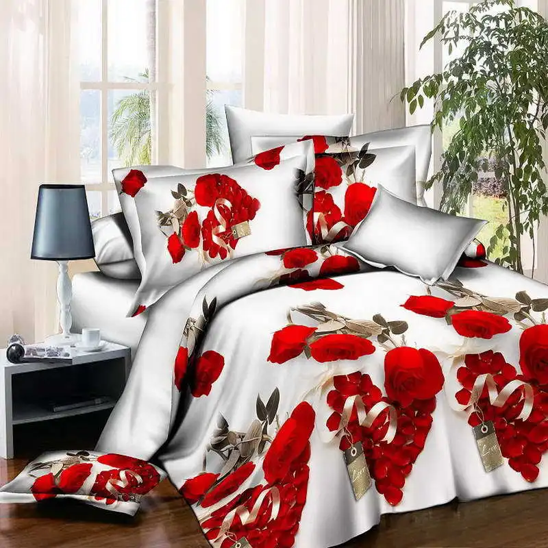 Стиль белый красный цветок 3D комплект постельного белья пододеяльник простыня наволочка постельное белье одеяло покрывало королева без одеяло