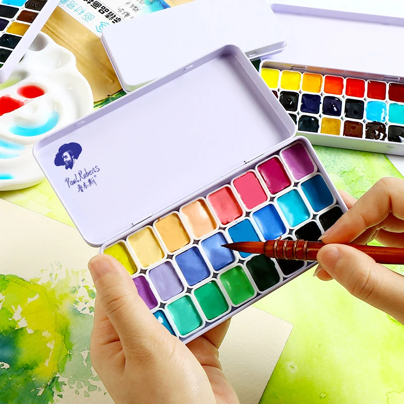 

Rubens Watercolor Pigment Solid 24 Color Candy Color Base Color Portable Student Professional Paintings Art Supplies