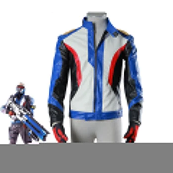 

Game OW Soldier 76 Jacket Cosplay Costume Top Jack Morrison Cosplay Halloween Carnival Faux Leather Coat+Gloves Custom Made