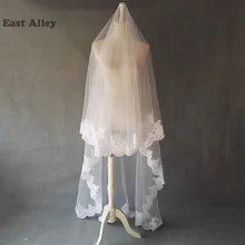 Veu De Noiva слой одна белая слоновая кость для новобрачных вуаль Часовня длинная кружевная кромка Свадебные аксессуары; Фата свадебная фата