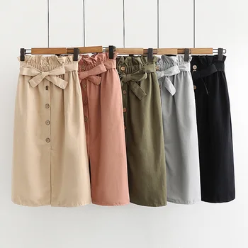 

Women Summer Midi Long Skirt 2019 Spring Split Korean Elegant Blue Green Black Woman Skirt Female Casual High Waist School Skirt