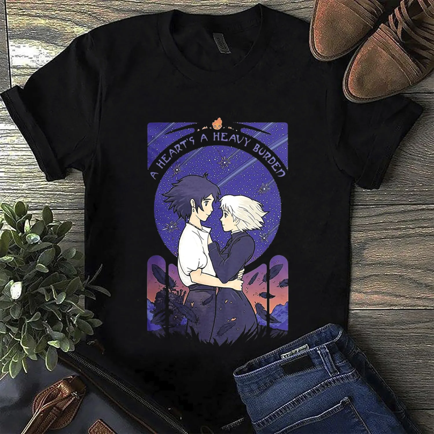 

Howl'S Moving Castle A Heart'S A Heavy Burden T Shirt Black Cotton Men S 6Xl