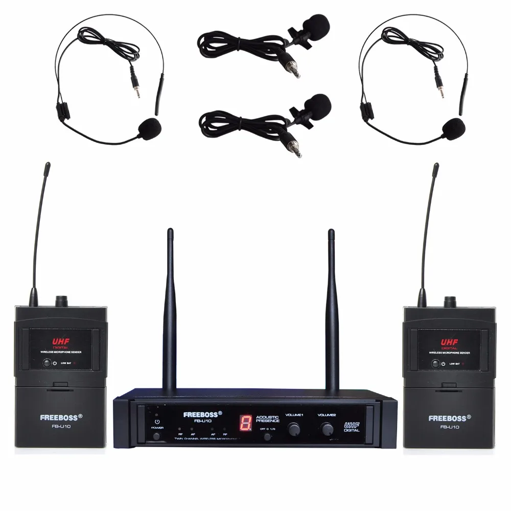 Freeboss телефон двухсторонний цифровой UHF беспроводной микрофон с 2 лацканами