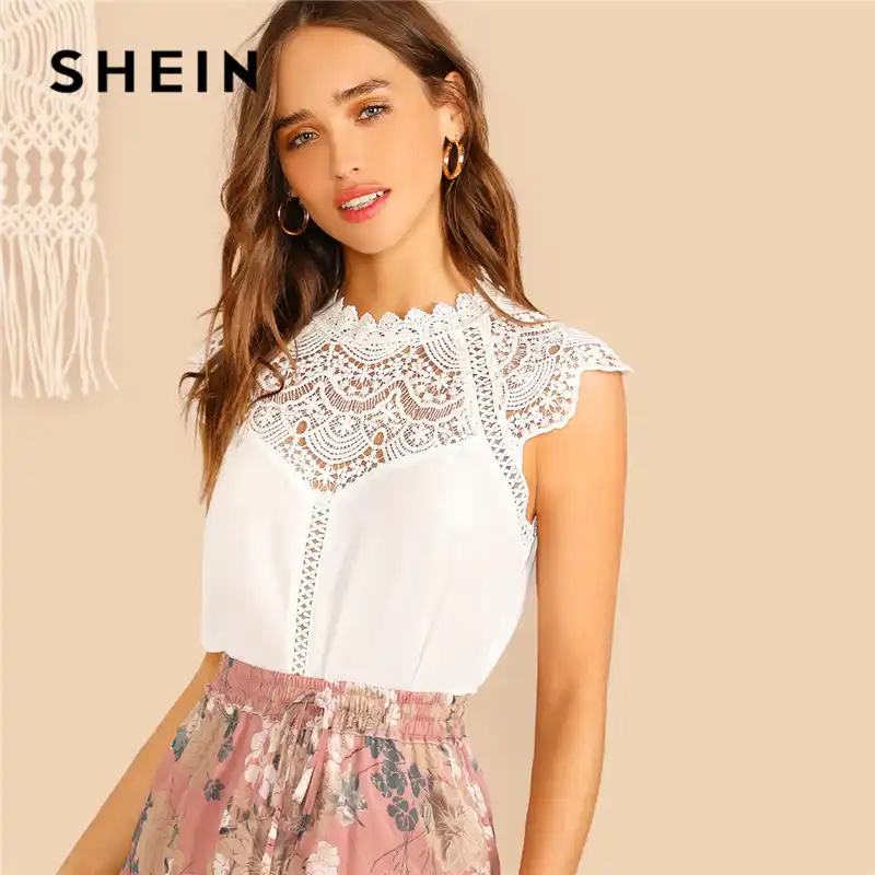 Download SHEIN Solid Pearls Beading Side Knot Cuff Elegant Blouse ...