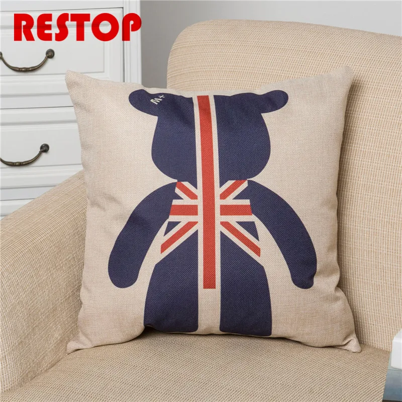 4545cm English Bear Cottonandlinen Pillow Cover Cushion Office Nap Throw 