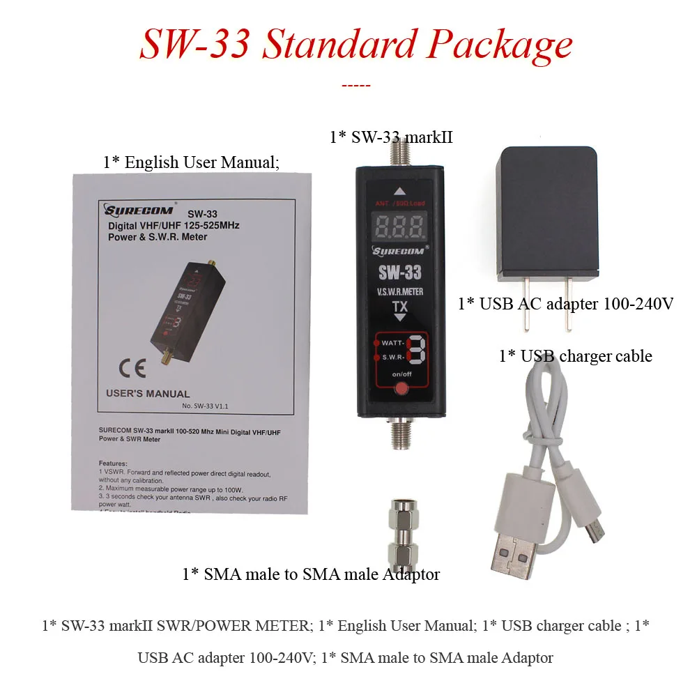 SURECOM SW33 Мини измеритель мощности УВЧ портативный тестер для ветчины