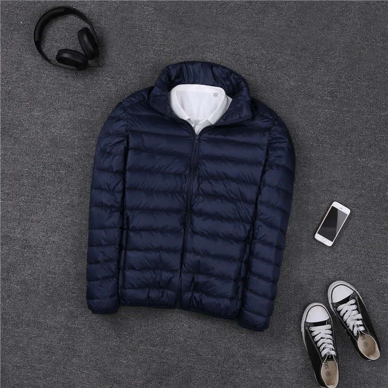 long puffa coat Autumn winter ultra thin lightweight down jacket men stand collar white duck down coat plus size S - 4XL long black puffer jacket