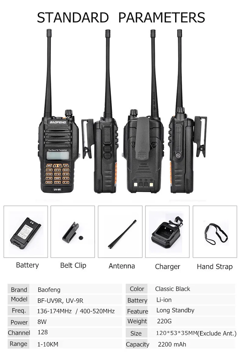 2018 Upgrade BaoFeng UV-9R  Waterproof IP67 Dual Band 136-174/400-520MHz Ham Radio BF-UV 9R Baofeng 8W Walkie Talkie 10KM Range
