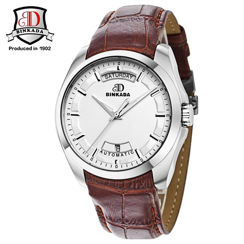 

2019 New BINKADA Men's Watch Leather Strap Chronograph Automatic Watches Men Mechanical Man Wristwatch Relogios Masculino