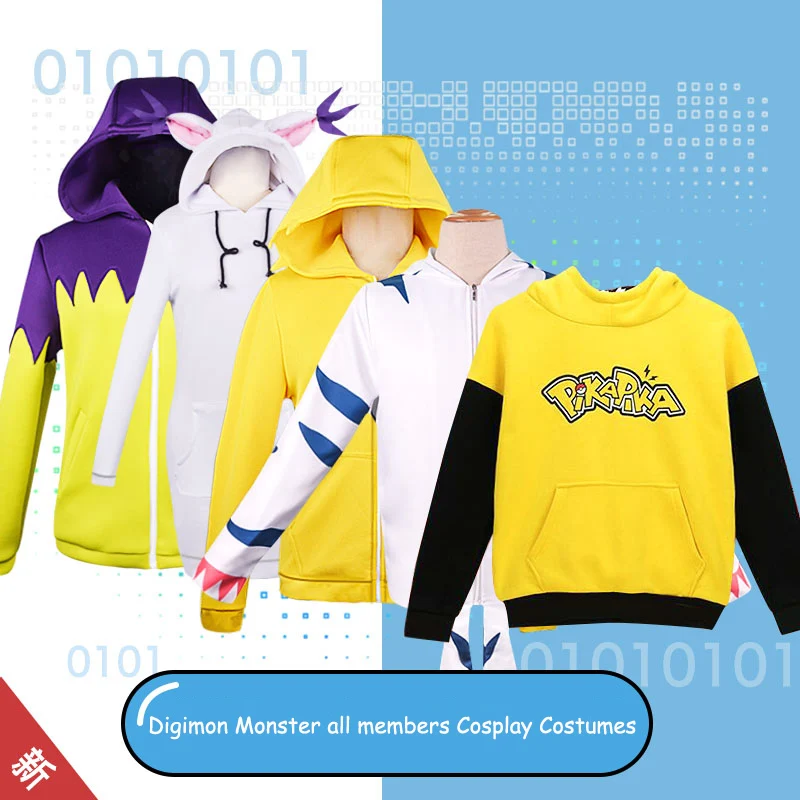 

Anime! Digimon monster Gabumon Agumon Piyomon Pikachu Palmon Gomamon Tailmon Cartoon Lovely Coat Cosplay Costume Free Shipping