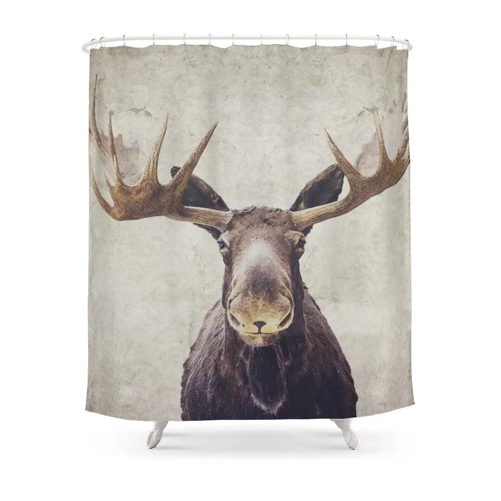 Moose Shower Curtain Set with Hooks Doormat Bath Floor Mat Bathroom