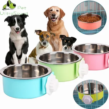 

ULTRASOUND PET Dual Use Dog Bowl Pet Cat Cage Hanging Double Bowls For Puppy Cat Automatic Water Drinking /Food Feeding Dish