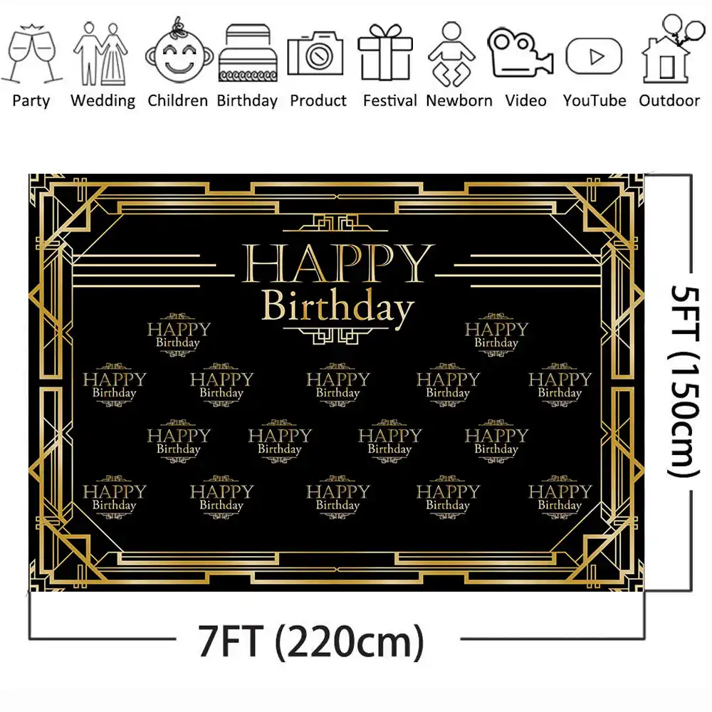 Newback Joyeux Anniversaire Fond Pour Photo Shoot Studio Gatsby Toile De Fond Pour La Photographie Etape Repeter Fete Decoration Banniere Aliexpress