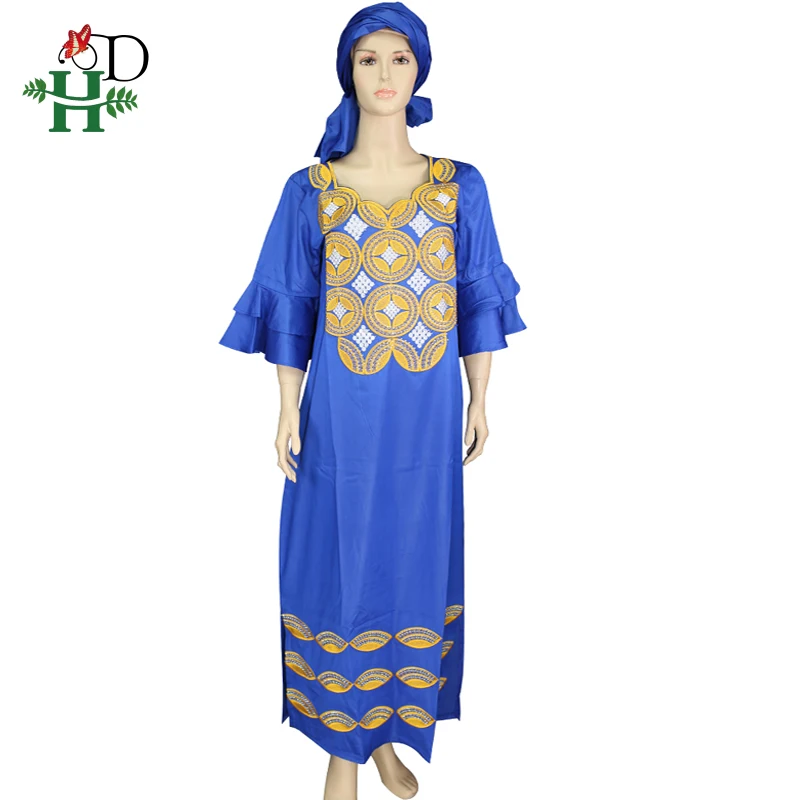 H& D Африканское платье для женщин размера плюс, платья с повязкой на голову, женское вышитое Макси платье Дашики, африканская одежда S3314