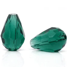 Стеклянные бусины каплевидные малахитовый зеленый, граненый прозрачный около 11 мм(3/") х 8 мм(3/8"), отверстие: около 1,2 мм, 6 шт. Новинка