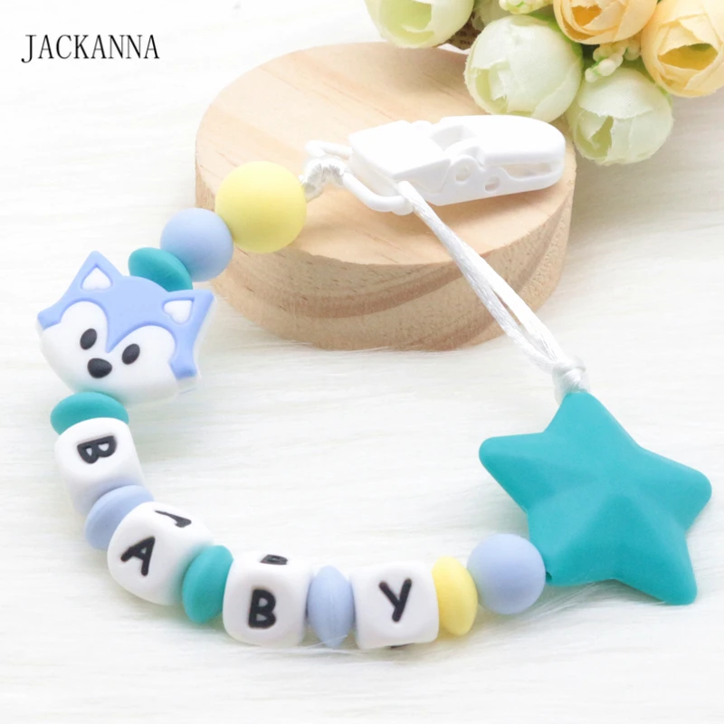 

Personalise Name Baby Pacifier Chain Funny Dummy Chain Newborn Attache Sucette Eco-friendly DIY Baby Pacifier Clips Holder Chain