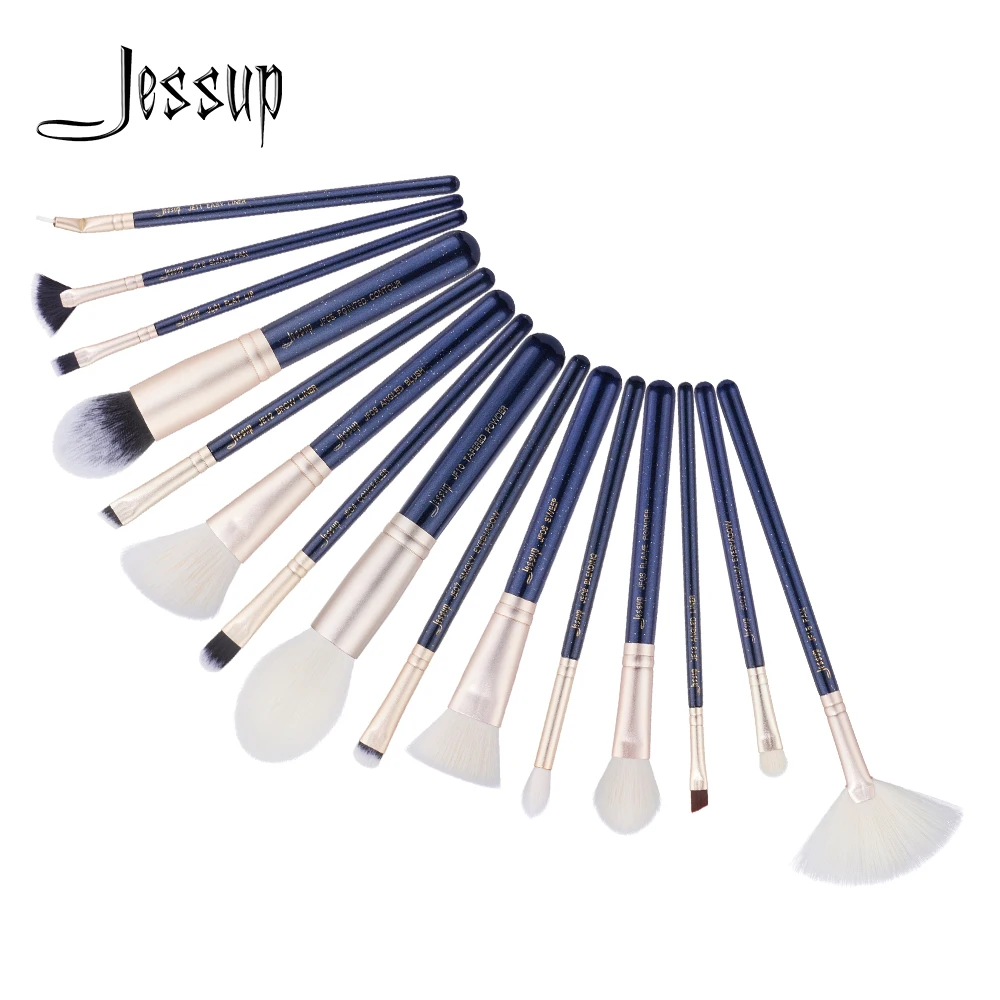 Jessup brushes 15pcs Makeup Brushes Set Synthetic Hair Prussian Blue/Golden Contour Eyeshadow