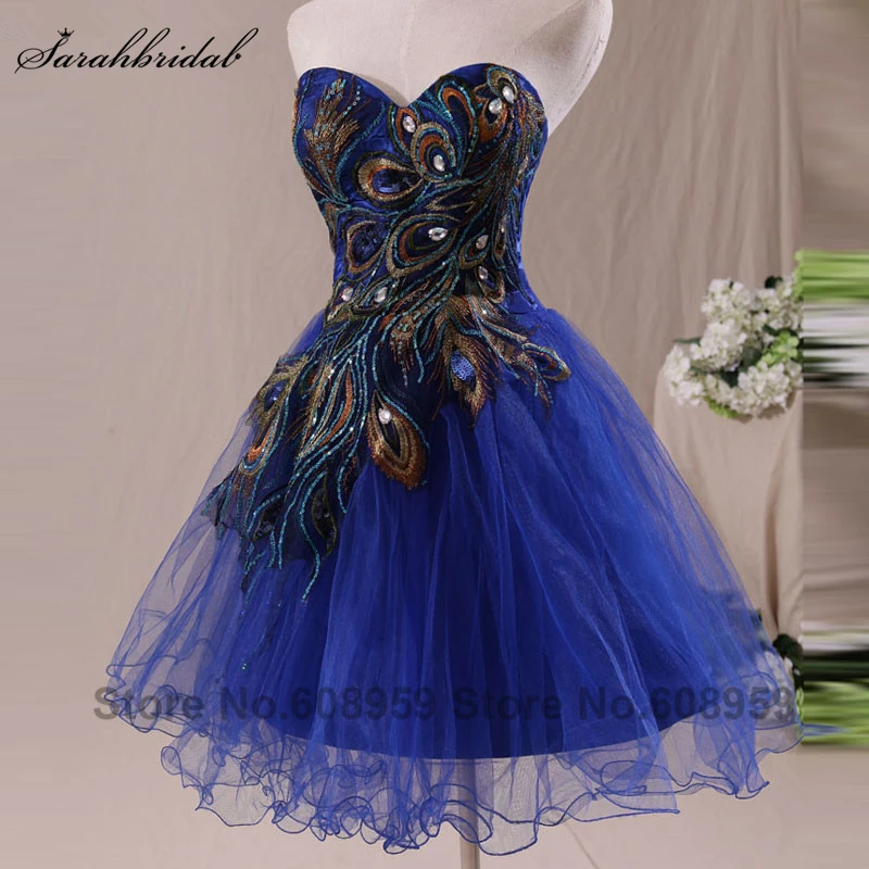 In Stock Embroidery Royal Blue Short Cocktail Dresses Sweetheart Crystal Party Gown Real Picture Vestido De Festa SD039