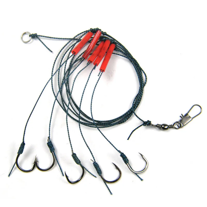 

5 hooks/bag Fishhooks Red Strong Wire Strand Fishing Trace Swivel Fish Tackle Jig Hooks FISHING-466721