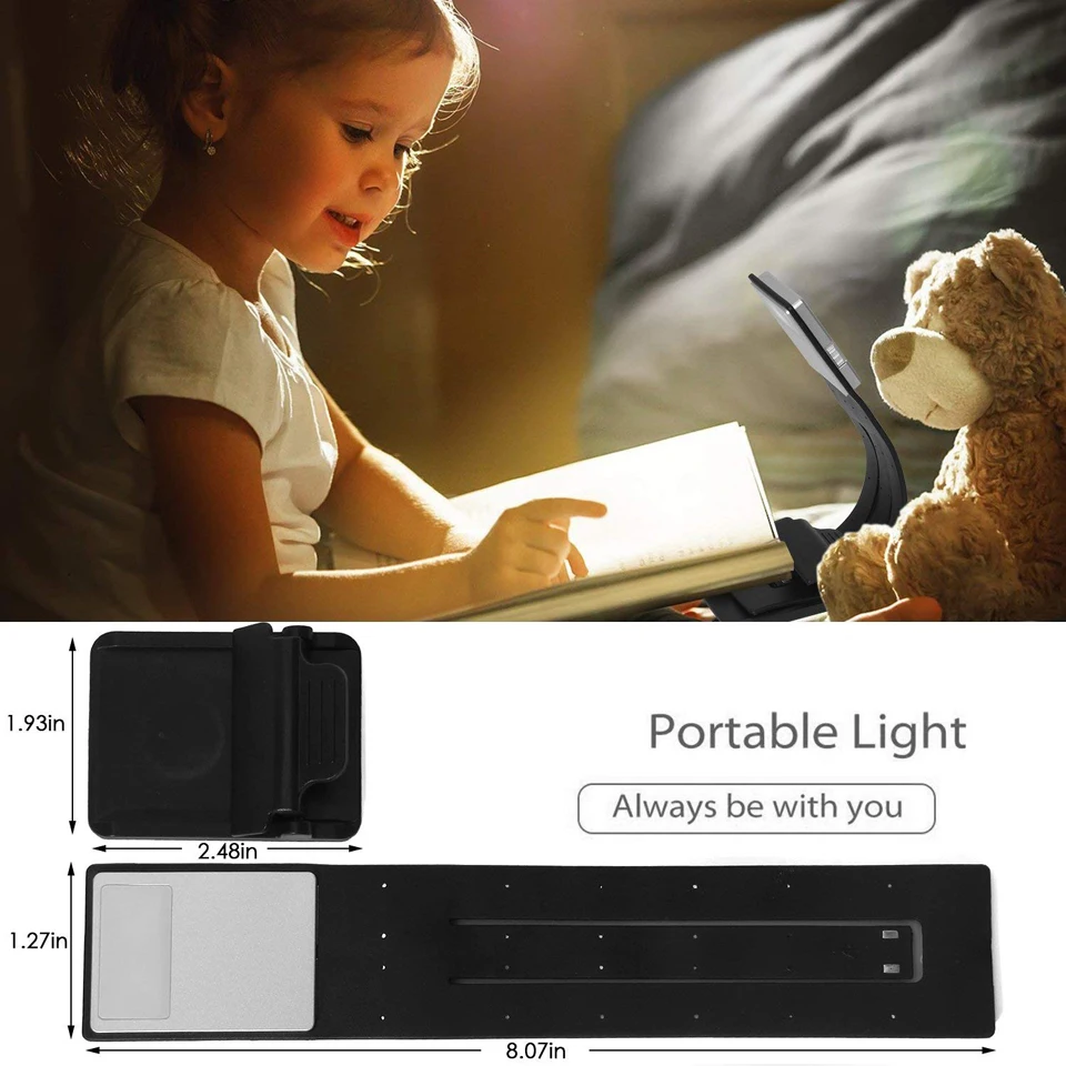 Светодиодная лампа для чтения, перезаряжаемая Светодиодная лампа с зажимом, 3 цвета, затемняемая Читальная лампа USB для чтения электронных