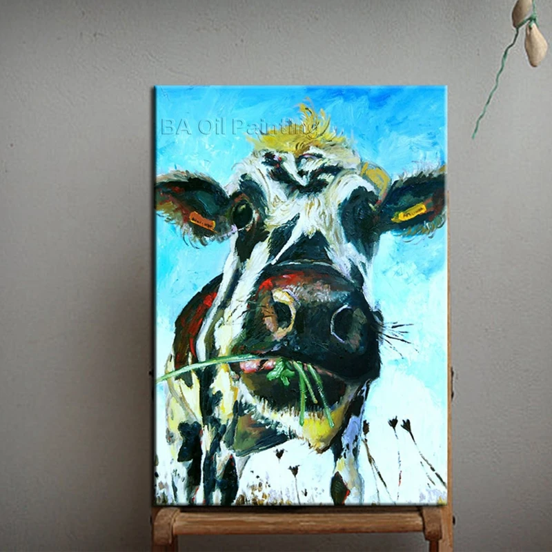 Artist Handpainted Abstract Animal Cow Oil Painting On Canvas For