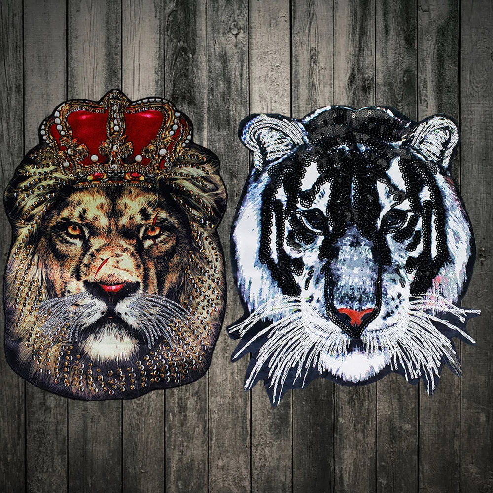 

Oversized fashion beads embroidered sequins patch decals for clothing accessories tiger head lion applique Sew on DIY Supplies