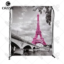 Ретро розовый Франция, Париж Эйфелева башня печати индивидуальные пользовательские нейлоновая ткань drawstring рюкзак, мешок для подарков
