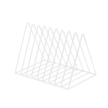 

Triangular Desktop Book Rack Modern Metal Wire Bookshelf Simple Magazine Holder Rack for Home Office (White)