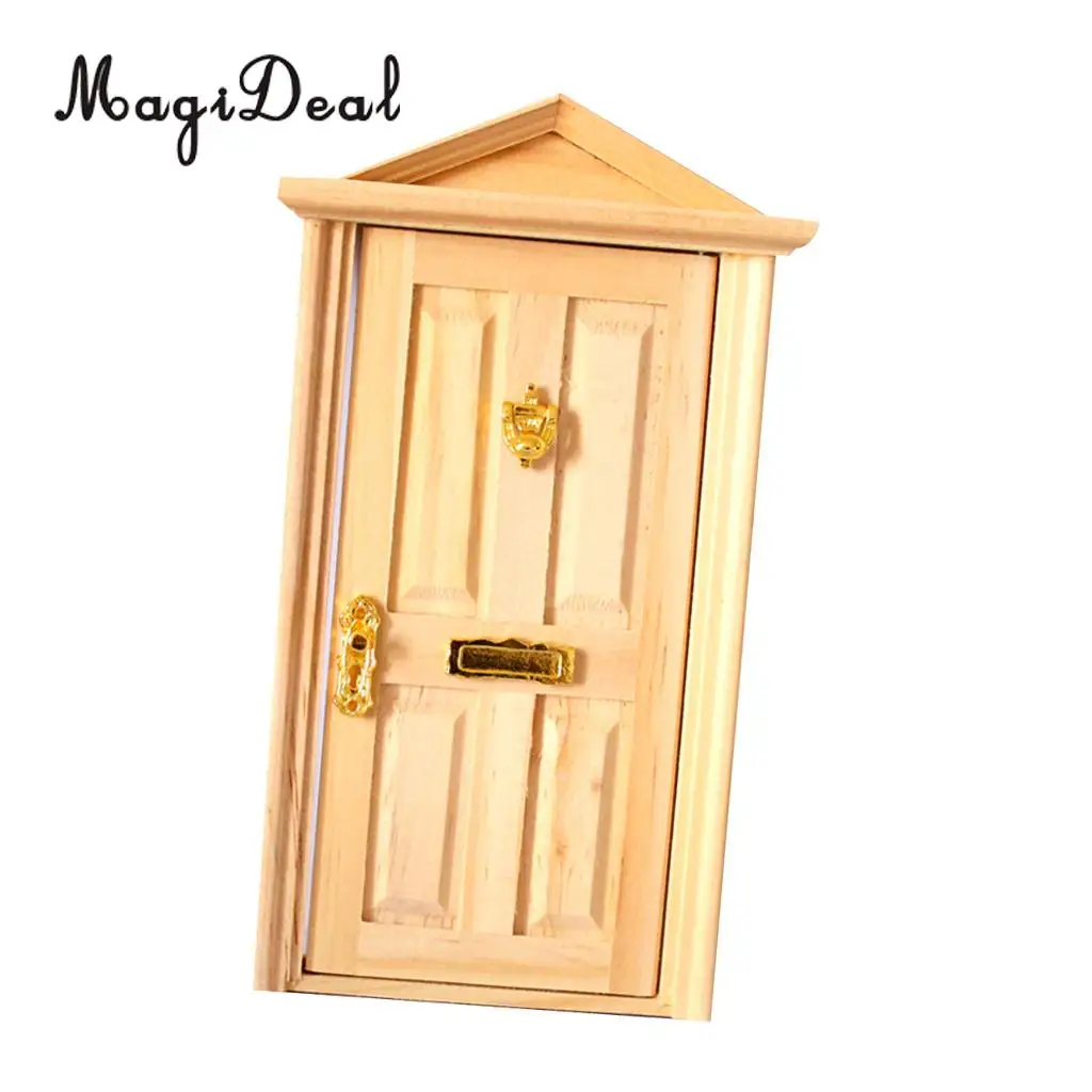 MagiDeal 1/12 Dolls House Miniature Wooden Steepletop Door with Hardware for Dollhouse Bedroom Acce Pretend Play Cute Toy 9x18cm