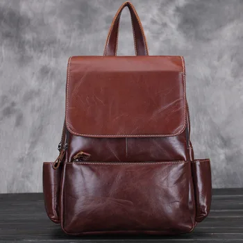 Crazy Horse Genuine Leather Luxury Women Vintage Backpack Oil Wax Cowhide Travel Casual Designer Female Retro Book Daypack Bag Crazy Horse Genuine Leather Luxury Women Vintage Backpack Oil Wax Cowhide Travel Casual Designer Female Retro Book Daypack Bag