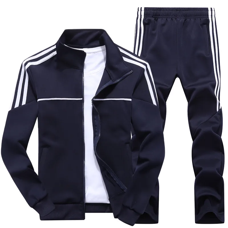 Goede Nieuwe mannen Set Lente Herfst Man Sportkleding 2 Stuk Sets Sport Pak Jas + Broek Sweatsuit Mannelijke Trainingspak Azië size L 4XL
