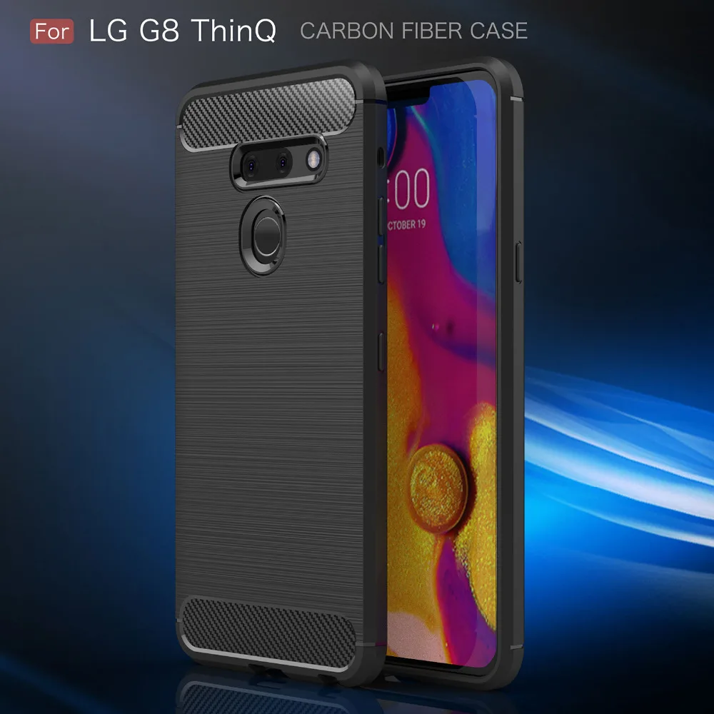 Good quality Shockproof Luxury Silicone Cases For LG G8 ThinQ Case Cover Carbon Fiber Soft Back Phone Cover funda Coque Etui