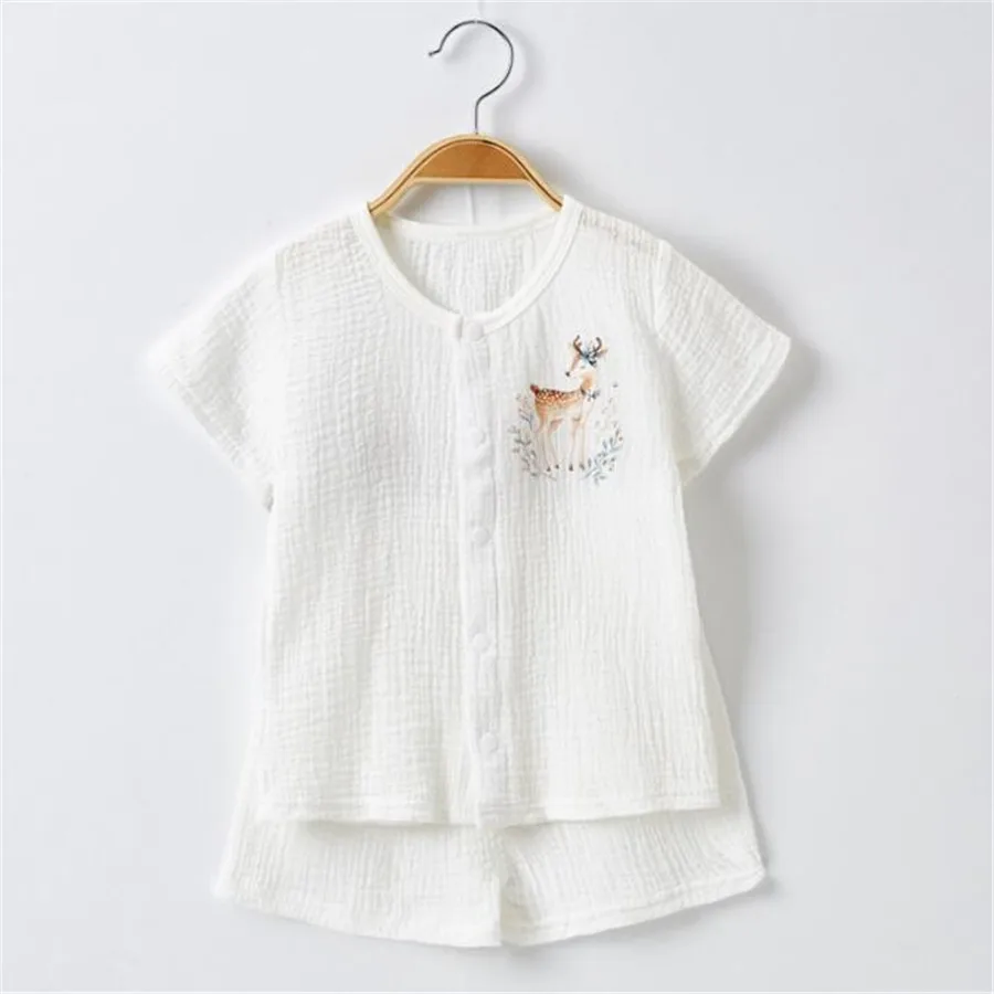 Costumes d'été bébé | Chemise + short 2 pièces, ensembles crêpe doux, respirant, en coton, couleur unie, mousseline coton bébé