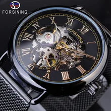 Forsining 2019 Golden Roman Number Fashion Black Mesh Belt Skeleton Clock Male Mechanical Wrist Watches for Men Top Brand Luxury Forsining 2019 Golden Roman Number Fashion Black Mesh Belt Skeleton Clock Male Mechanical Wrist Watches for Men Top Brand Luxury