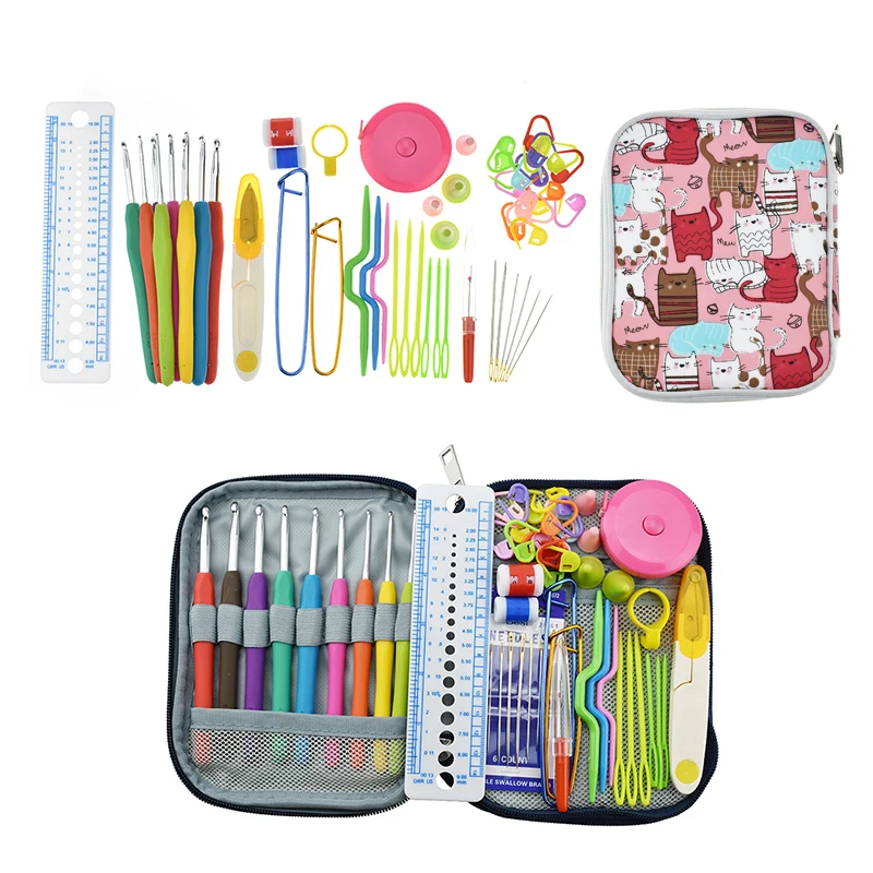 Fashion Crochet Hook Set 9 pcs Crochet Hook Sewing Needles Scissors Yarn Knitting Accessories With Case Best Gift For Mom Women (1)