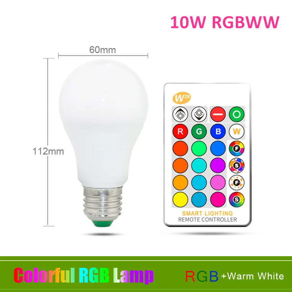 E27 светодиодная rgb-лампа лампа 16 Цвета Сменные волшебный умный свет AC85-265V RGB светодиодный светильник E27 затемнения точечный свет+ ИК-пульт дистанционного управления - Испускаемый цвет: 10W RGBWW