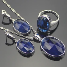 Nuevas Mujeres 925 Sterling Silver Jewelry Sets Bule Creado Tanzanita Zafiro Astilla Pendientes/Colgante/Collar/Anillos de Envío Caja de regalo