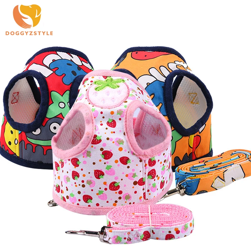 3 Colors Pet Cats Dog Harness Strawberry Printed Pattern Soft
