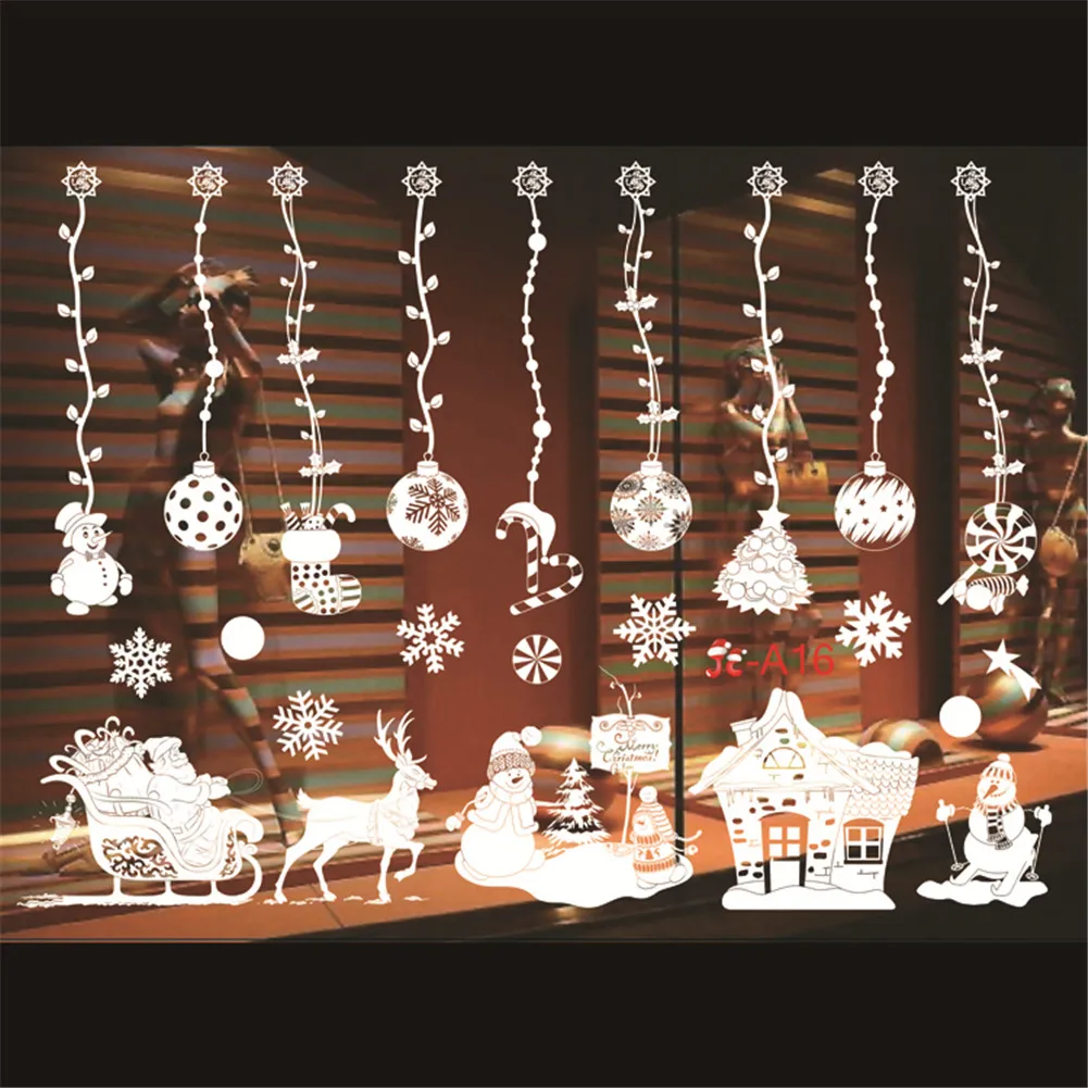 White Christmas Window Stickers No Glue New Year Stickers Decoration Xmas Christmas Stickers Window Glass